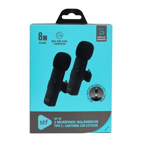 Set de 2 Micrófonos Inalámbricos tipo C/Lightning con Estuche