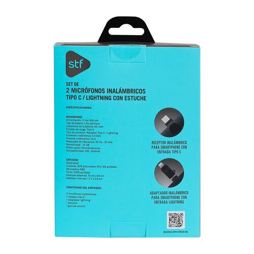 Set de 2 Micrófonos Inalámbricos tipo C/Lightning con Estuche