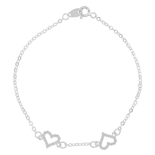 Pulsera 2 Corazones De Zirconias. Plata, Pulsera, 2 Corazones De Zirconias, Villalpando