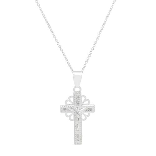 Cadena Cruz de Zirconias Resplandor de Pétalos Calados Plata .925 Villalpando