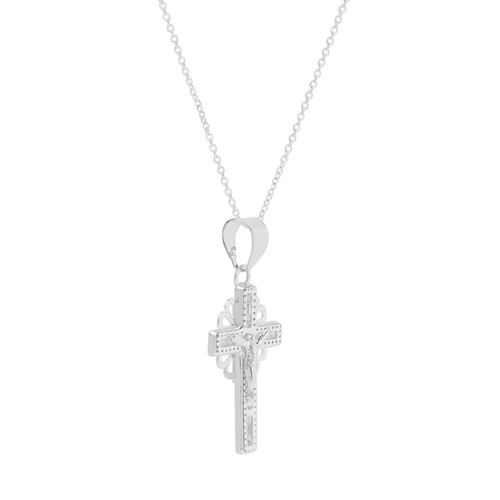 Cadena Cruz de Zirconias Resplandor de Pétalos Calados Plata .925 Villalpando
