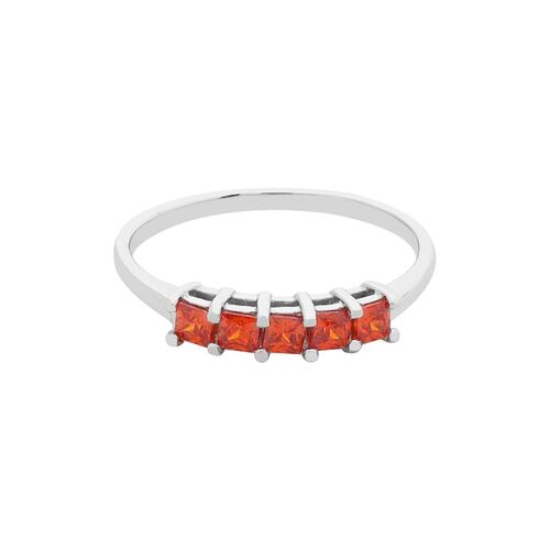 Anillo 5 Zirconias Cuadradas Naranjas Plata .925 Villalpando