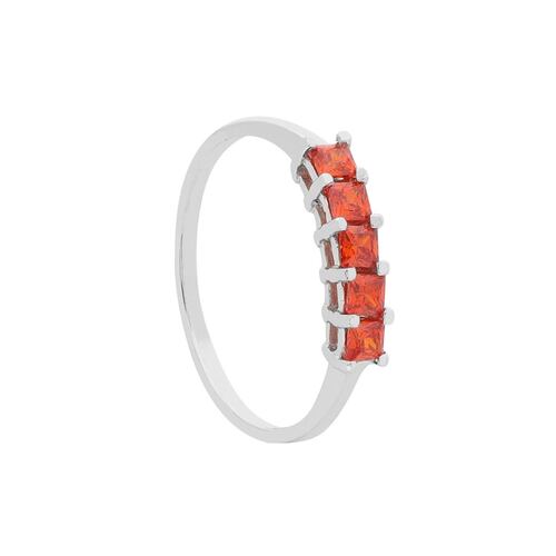 Anillo 5 Zirconias Cuadradas Naranjas Plata .925 Villalpando