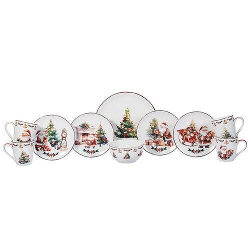 Set Vajilla Porcelana Diseño Navidad Santa Claus 16 Piezas Crown Baccara