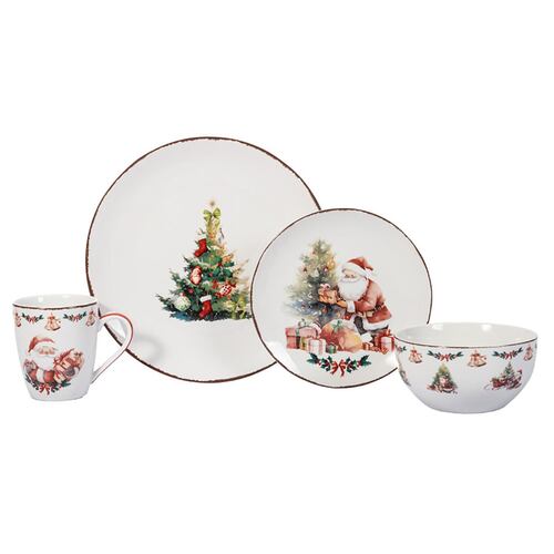 Set Vajilla Porcelana Diseño Navidad Santa Claus 16 Piezas Crown Baccara