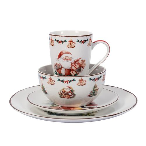 Set Vajilla Porcelana Diseño Navidad Santa Claus 16 Piezas Crown Baccara