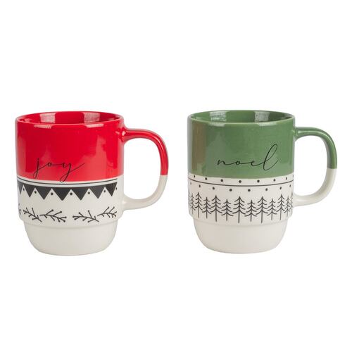Set Tazas Apilables Porcelana 419 ml Diseño Navidad 2 Piezas Crown Baccara