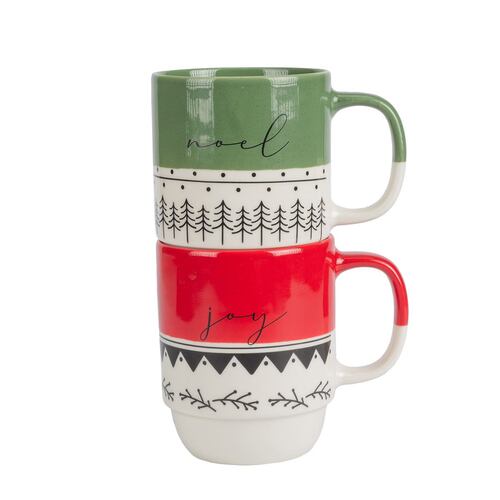 Set Tazas Apilables Porcelana 419 ml Diseño Navidad 2 Piezas Crown Baccara