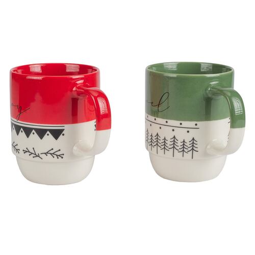 Set Tazas Apilables Porcelana 419 ml Diseño Navidad 2 Piezas Crown Baccara