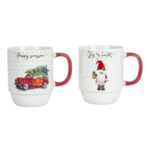 Set Tazas Apilables Porcelana 419 ml Diseño Navidad 2 Piezas Crown Baccara