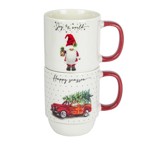 Set Tazas Apilables Porcelana 419 ml Diseño Navidad 2 Piezas Crown Baccara