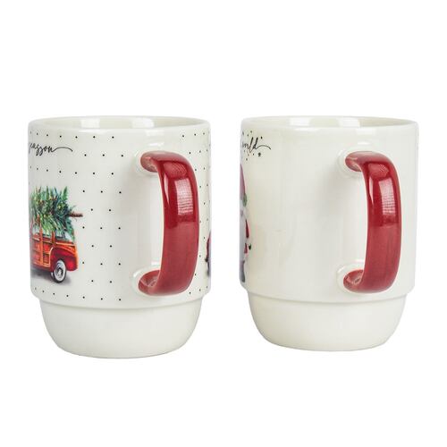 Set Tazas Apilables Porcelana 419 ml Diseño Navidad 2 Piezas Crown Baccara