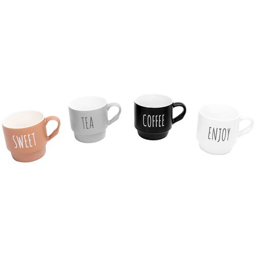 Juego de 4 tazas apilables porcelana 310 mililitros 4 piezas DIANE
