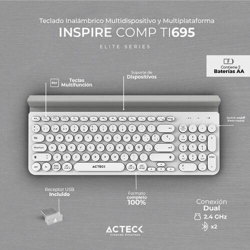 Teclado Acteck Inspire Comp Blanco TI696