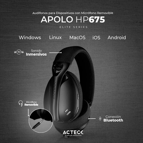 Audífonos Apolo HP677 Diadema Bluetooth Negro