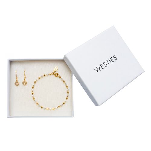 Set de Aretes y Pulsera de Perlas Baño De Oro Multicolor Westies