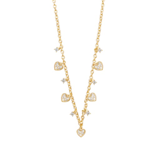 Collar En Acabado Dorado Con Multi Charms De Cristales Y Corazones Con Pavé Mossimo