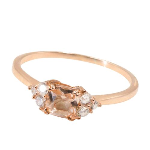Anillo Plata Oro Rosa con Morganita y Circonia