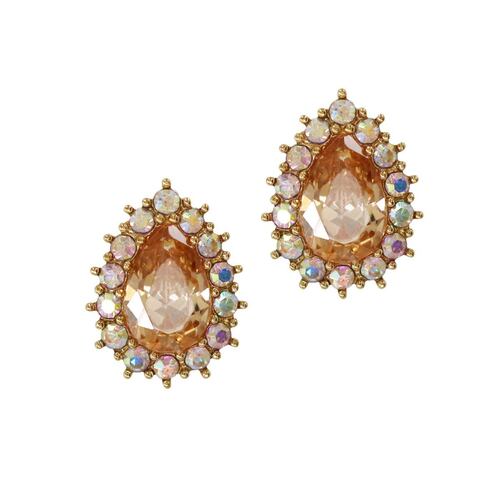 Aretes acabado dorado con Circonia y Cristales con efecto Aurora Boreal Carre