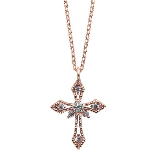 Dije de Cruz en Acabado Oro Rosa con Circonias Joyería Religiosa