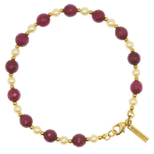 Pulsera con Piedra Natural Jade Facetada Color Magenta