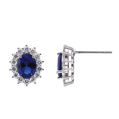 Aretes Ovales con Circonua Zafiro y Mini Circonias Cristal Queen Victoria