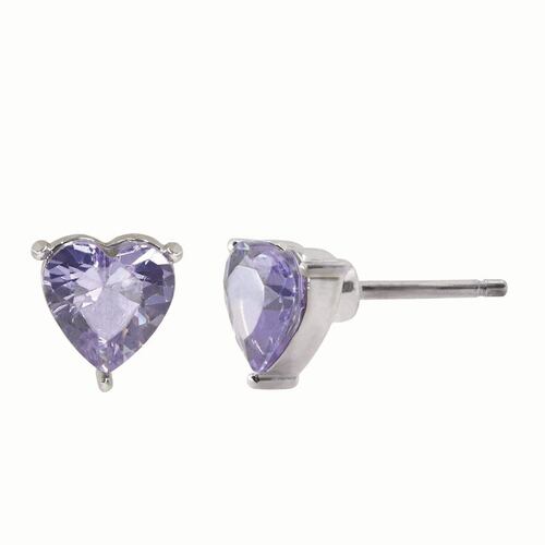 Studs En Rodio De Corazón Con Circonia Lavanda Mossimo