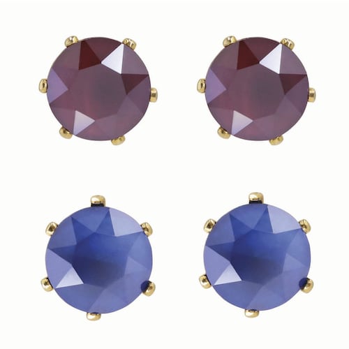 Set De Aretes En Acabado Dorado Con Cristales Facetados Color Royal Blue Y Dark Red Mossimo
