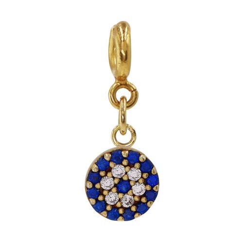 CHARM DE PLATA .925 EN ACABADO DORADO CON  OJO TURCO DE PAVÉ COLOR AZUL Y CRISTAL LULLABY