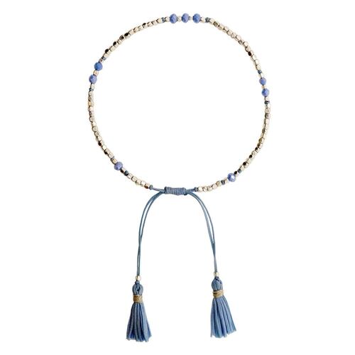 PULSERA EN ACABADO PLATA CON TASSEL Y BEADS FACETADAS EN TONOS AZULES ADRIANNE PICARD