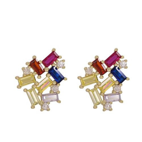Aretes De Plata .925 Con Circonia De Colores Acabado Dorado Artré 925