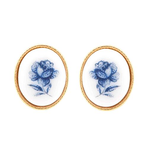 Aretes en dorado con camafeo de porcelana Carré