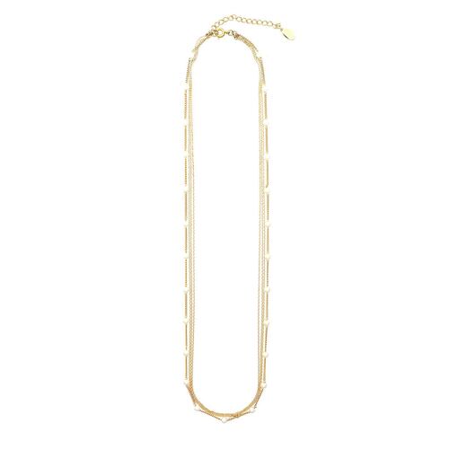 Collar Con 3 Cadenas Doradas Y Una Cadena Especial Con Perlas Westies