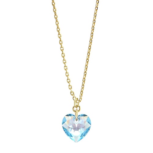 Dije con cadena en dorado cristal de corazón aquamarine shimmer adrianne picard crystals