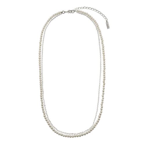 Collar doble con perlas de cristal blanco y cadena facetada Mossimo