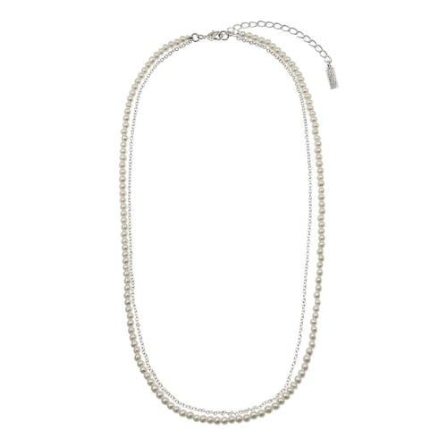 Collar doble con perlas de cristal blanco y cadena facetada Mossimo