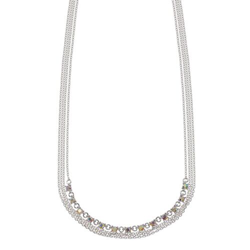 Collar Multicadenas En Rodio Con Micro Cristales Facetados Efecto Aurora Boreal Mossimo