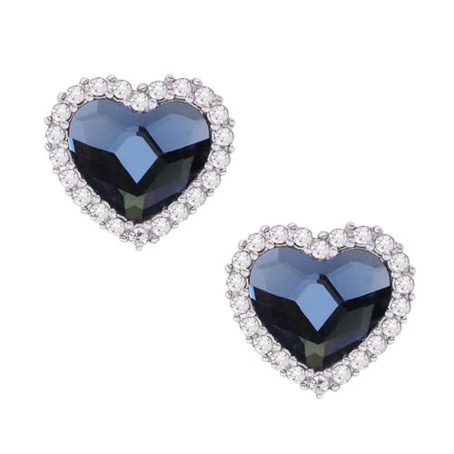 Aretes en rodio de corazón facetado denim blue y micro cristales mossimo