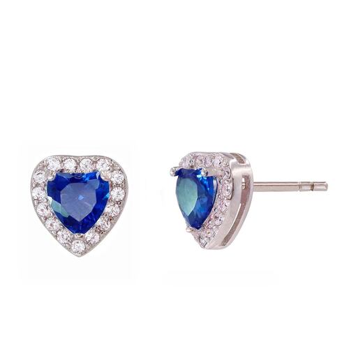Aretes En Rodio De Plata .925 Con Circonia De Corazón Color Zafiro Y Cristal Artré .925