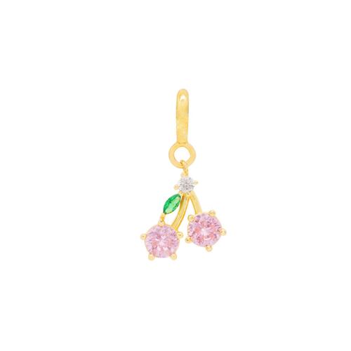 Charm De Plata.925 Acabado Dorado Con Circonias En Forma De Cerezas Lullaby