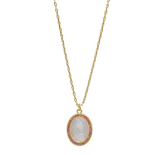 Medalla Virgen de Guadalupe con Madre Perla y Circonias Joyería Religiosa