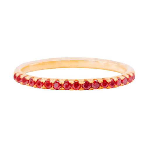 Anillo Delgado T7 Con Circonias En Pavé Color Granate En Acabado Dorado Artré .925