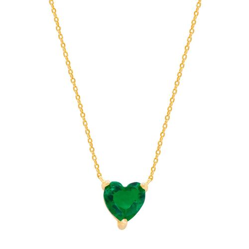 Dije De Corazón Con Circonia Color Esmeralda En Acabado Dorado Artré .925