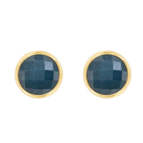 Studs En Dorado Con Piedra Natural Jade Facetada Azul Emanuel Ungaro