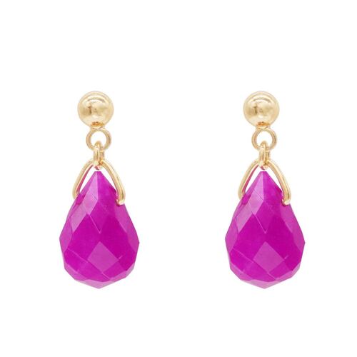 ARETES EN DORADO CON PIEDRA NATURAL JADE FACETADA MAGENTA EMANUEL UNGARO