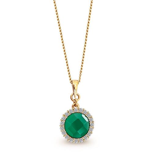 Dije En Dorado Con Piedra Natural Ágata Verde Y Micro Cristales Facetados Color Cristal