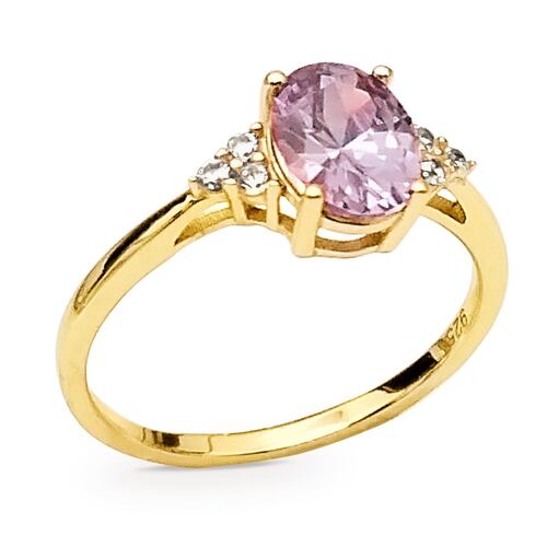 Anillo T7 En Acabado Dorado Con Circonia Oval Color Lavanda Y Cristales Artre .925