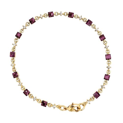 Pulsera En Dorado Con Cristales Cuadrados Color Amatista Y Redondos Color Cristal Carré