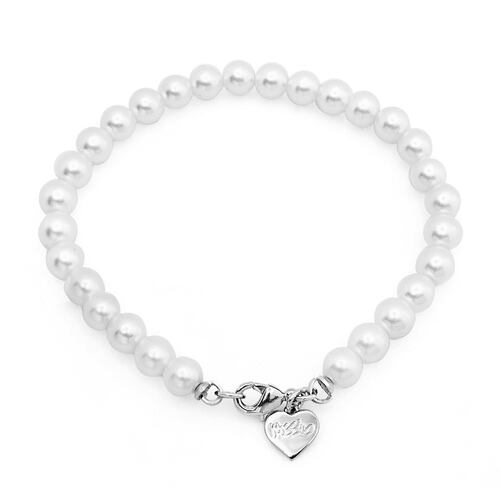 Pulsera En Rodio Con Perlas Blancas Y Corazón Con Logo Grabado Mossimo
