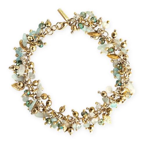 Pulsera En Dorado Con Piedra Natural Chip Aquamarine Y Cristales Facetados Emanuel Ungaro